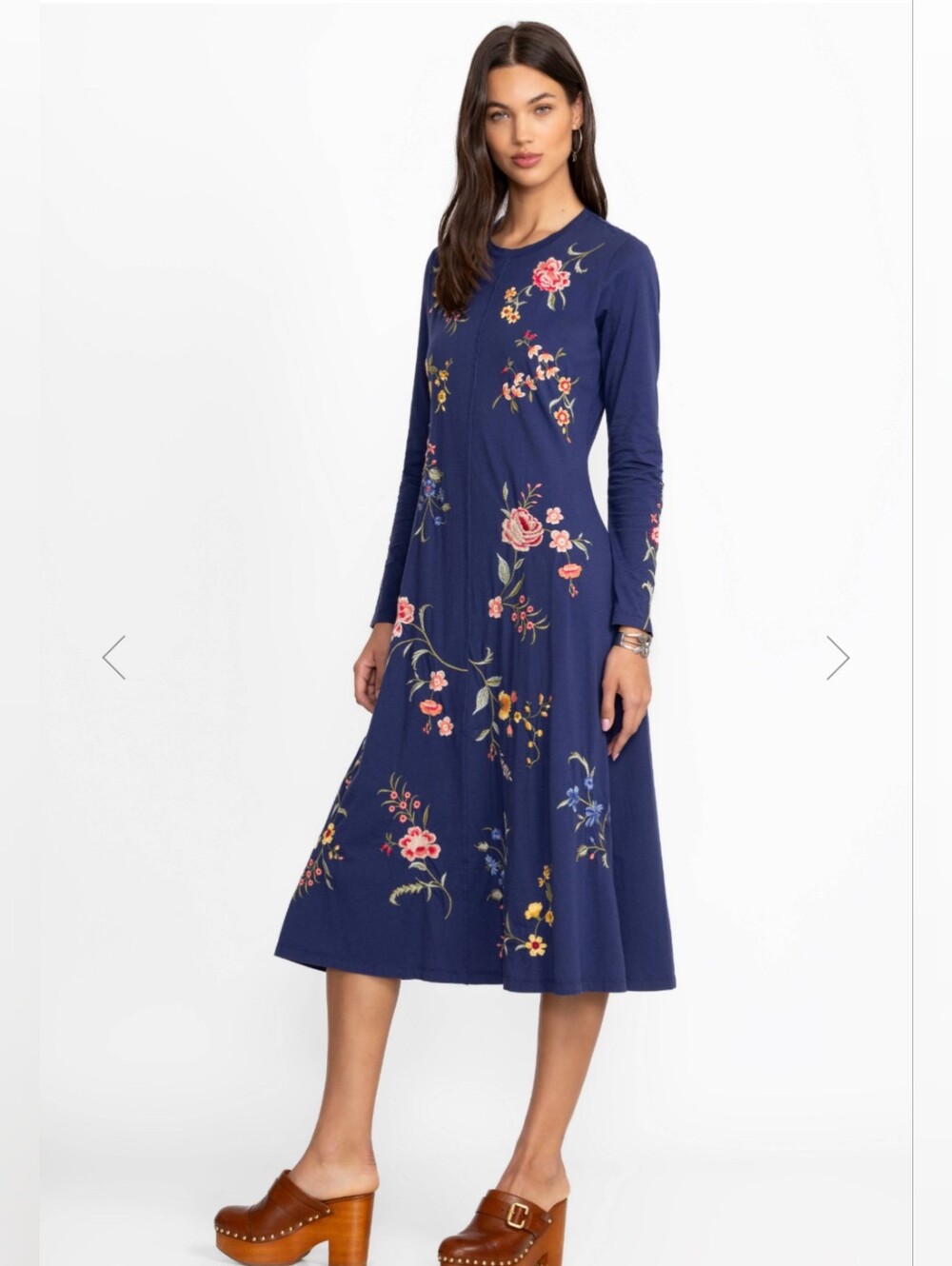 Johnny Was Sophie Raw Seam Crew Neck Dress Navy Blue Size 1X